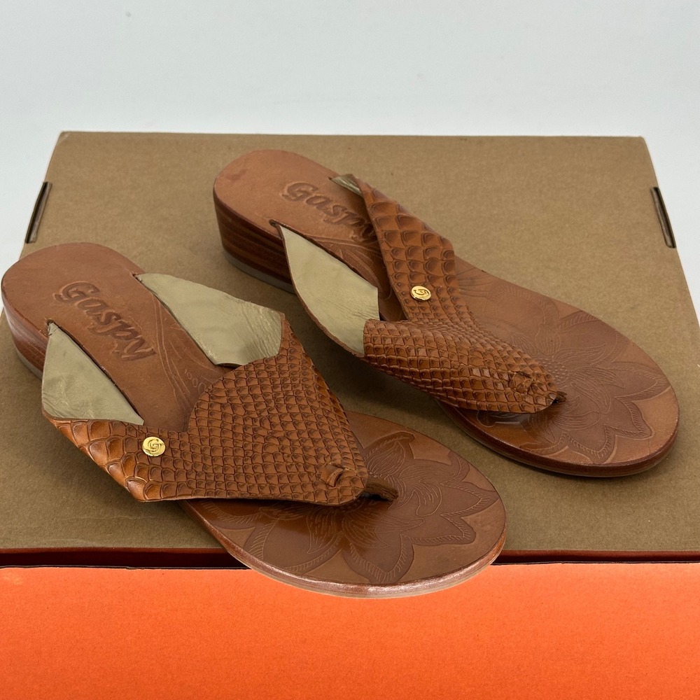 NEW Gaspy Leather Boho Floral Croc Texture Thong Sandals Flip Flop Heel Women 40